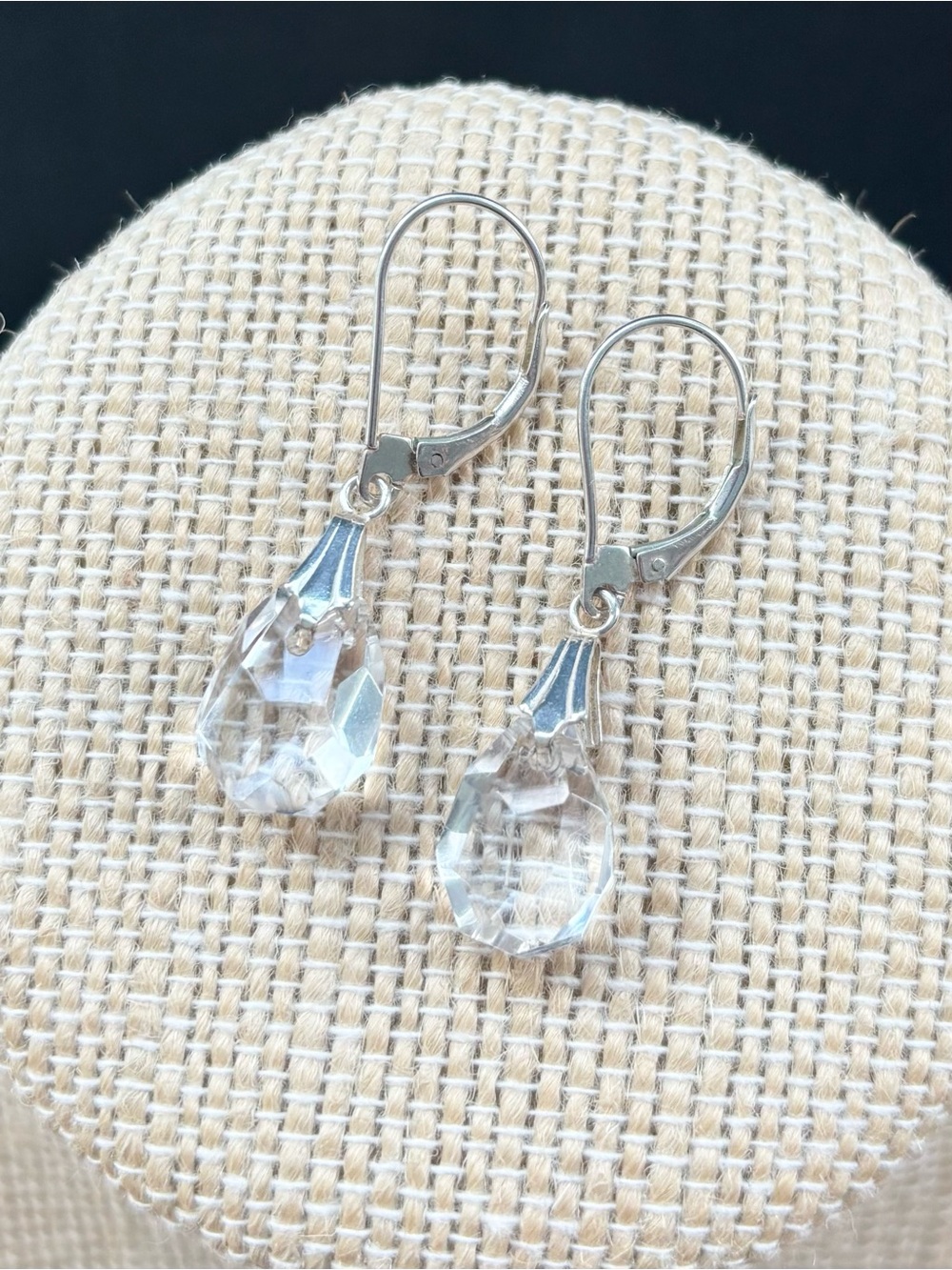 Sterling Silver Clear Crystal Teardrop Dangle Earrings - Leverback